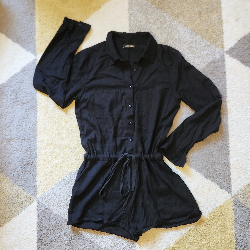 Black Button-Down Romper Size S